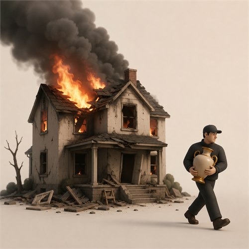 Loot a burning house-Illustration