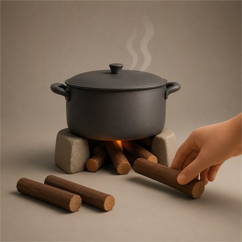 Remove the firewood from under the pot-Illustration