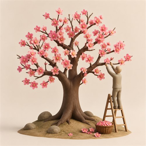 رسم توضيحي Decorate the tree with false blossoms